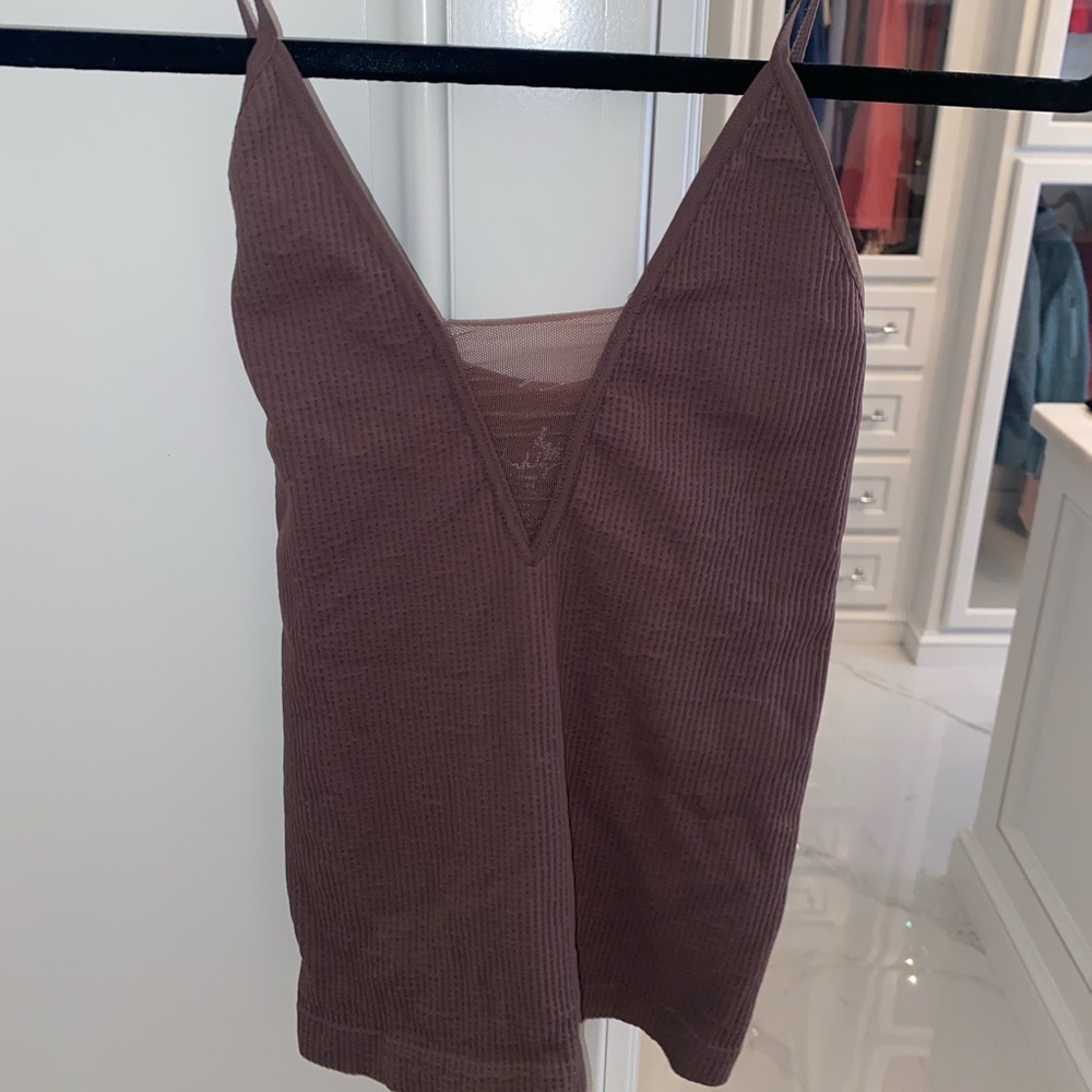 Free people mauve ribbed strength tank with mesh detail